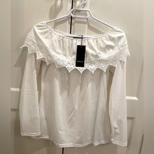 NWT SHEILAY SIZE MEDIUM WHITE OFF THE SHOULDER LONG SLEEVE TOP